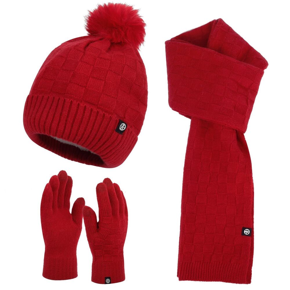 8333 Winter Hat Gloves Scarf Set Knitted Touchscreen Glove Long Scarves